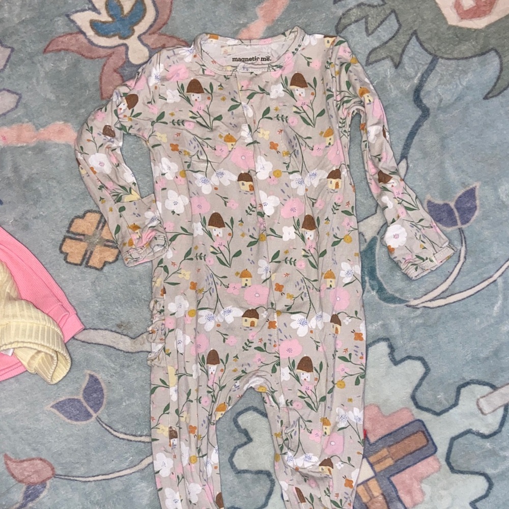 Magnetic Me Neutral Floral & Pink Footed One-Piece